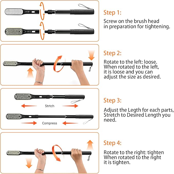 Long Handle Foot Scrubber with Toe Gap Cleaner, 18.8" - 25.9" Telescopic Toe Cleaning Brush, Foot File Callus Remover for Men, Women and Seniors