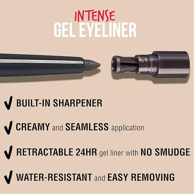 KISS NEW YORK Pro Intense Gel Eyeliner with Built-In Sharpener, Waterproof, Smudge-Proof, Long Lasting Gel Eyeliner Pencil (Black Brown)