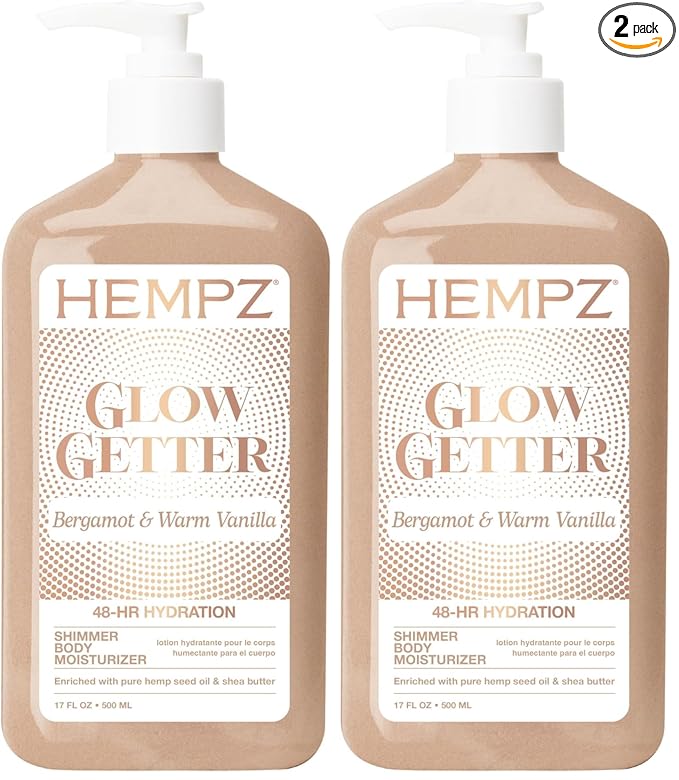 Hempz Glow Getter Body Lotion,Hydrating Moisturizer with Shimmer,17 oz.,(Pack of 2)