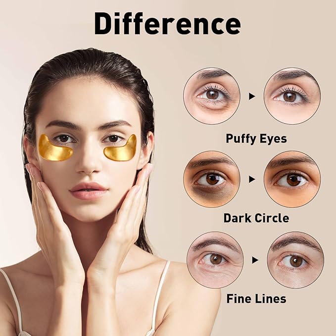 CHMI Under Eye Patches (100 Pairs) - 24K Gold Eye Patches for Puffy Eyes, Dark Circles, Eye Bags and Wrinkles, Collagen Skin Care Products, Beauty & Personal Care