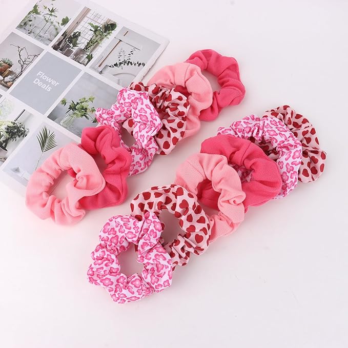 Silk Satin Scrunchies for Women Girls 12 PCS Valentine Hair Scrunchies Silk Satin Hair Ties for Thick Hair Bulk Hair Ties Hair Accessories
