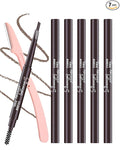 6 Pack Medium Brown Eyebrow Pencil, Waterproof Eye Brow Pencils for Women- Dual-Ended with Spoolie Brush and Triangular Tip for Easy Defining, Natural Fill, Long-Lasting Brows, Sweatproof