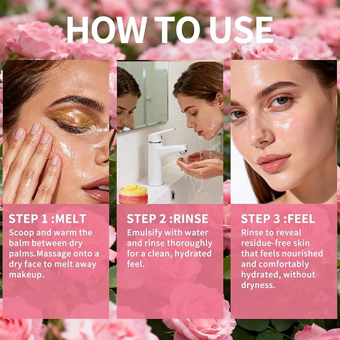 dewyhour Rose Makeup Remover Cleansing Balm – Melting Stubborn Waterproof Makeup, Hydrating One-Step Collagen Cleansing Oil & Facial Cleanser for All Skin Types | Vegan Korean Skincare 2.46 oz.