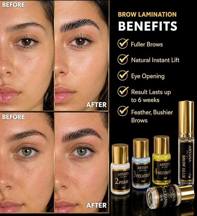 ARYANA NEW YORK Eyebrow Lamination Kit | Brow Lift Kit | At Home DIY Brow lamination | Instant Professional Lift For Fuller Eyebrows | Brow Brush And Micro Brushes Added