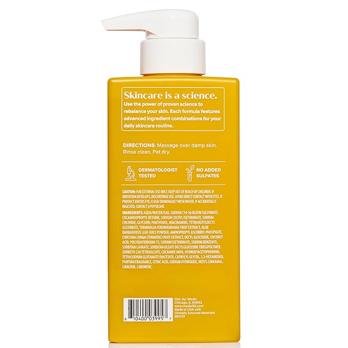 MEDIX 5.5 Radiant Glow Vitamin C Body Wash W/ Niacinamide | Citrus Scented Gentle Body & Face Cleanser For Women, Men, Dry Skin, & Smoother-Looking Skin | Removes Dirt, Oil, & Impurities, 15 Fl Oz