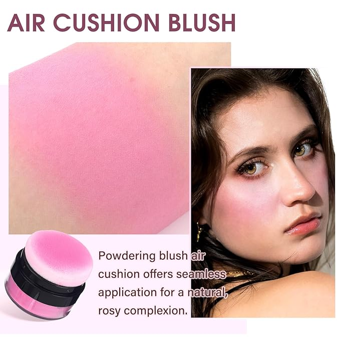 MARBUROLY Natural Freckle Purple Blush Makeup Kit- Liquid Fake Freckle Air Cushion, 2 Colors Freckle Pen, Powder Cushion Blush, Waterproof Long Lasting Freckles Marker for Cheek
