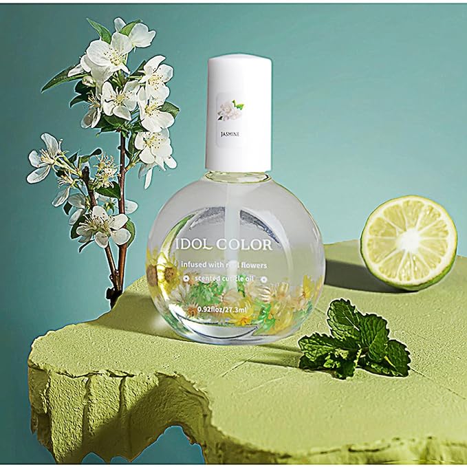 Flowery Scented Cuticle Oil, Infused with Real Flowers, Cuticle Revitalize Oil, Nail Oil For Growth And Strength, Cuticle Remover - Nail Strengthener - Cuticle Softener (0.92 fl.oz, JASMINE)