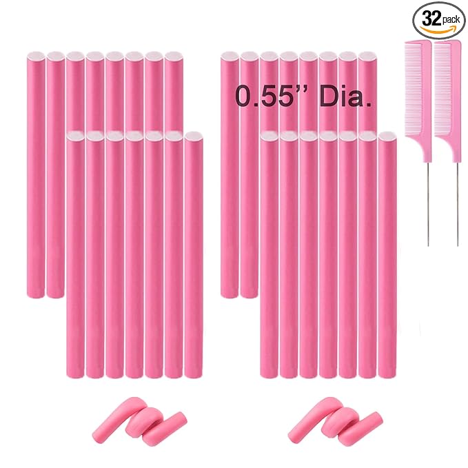 Flexible Curling Rods, 30Pcs Twist Foam Rollers for Long and Short Hair, No Heat Bendy Curlers, Pink