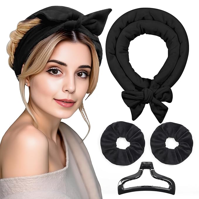 Heatless Curls Overnight Headband for Long Hair, No Heat Hair Curlers to Sleep-In, Curling Set with Scrunchies & Clip, Soft Beach Waves for Women