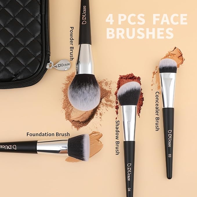 DUcare Travel Makeup Brushes with Case 10Pcs Makeup Brush set Premium Synthetic Kabuki Foundation Blending Brush Face Powder Blush Concealers Eye Shadows with bag