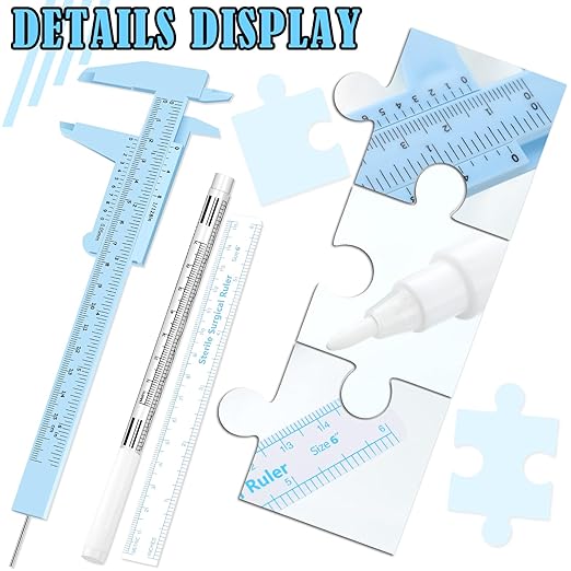 Teling 6 Pieces Eyebrow Tools Eyebrow Measuring Ruler Microblading White Marker Pen with Paper Ruler Skin Marker Permanent Makeup Position Mark Tools for Lips Skin