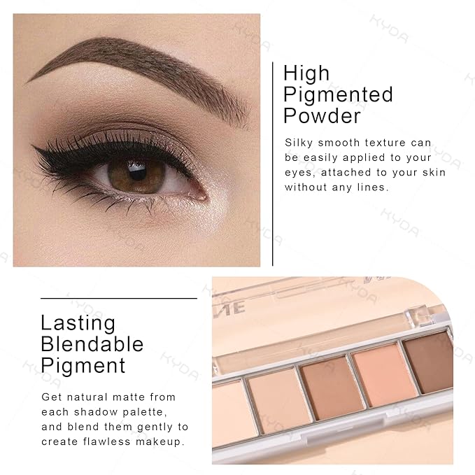 KYDA 5 Colors Netural Nude Eyeshadow Palette with Brush, Matte Brown Eyeshadow, All Matte Eyes Palette, High Pigment Eye Makeup Gift for Women, Korean Eyes Makeup, BROWN