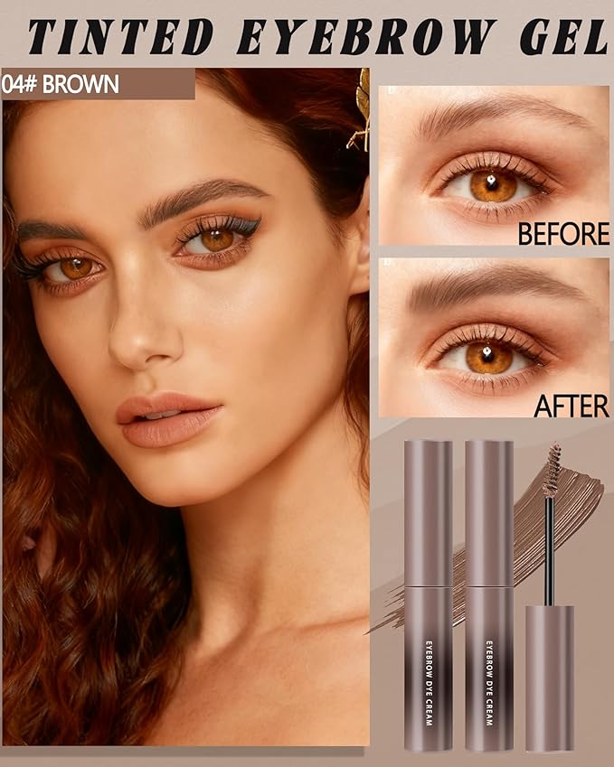 Brown Tinted Eyebrow Gel,2 Pcs Long Lasting Waterproof Eye Brow Tinting Kit,Smudgeproof Transfer-Proof Eyebrow Glue,Ultra-Fine Brush Brow Filler Stain,Women's Mother's Day Makeup Gift for Women-04