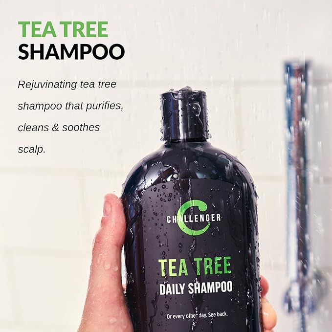 Challenger Tea Tree Shampoo | Men's Shower Product | For Itchy & Dry Scalp | Removes Dirt & Oils | Sulfate Free | Argan Oil, Biotin, Keratin | 16oz