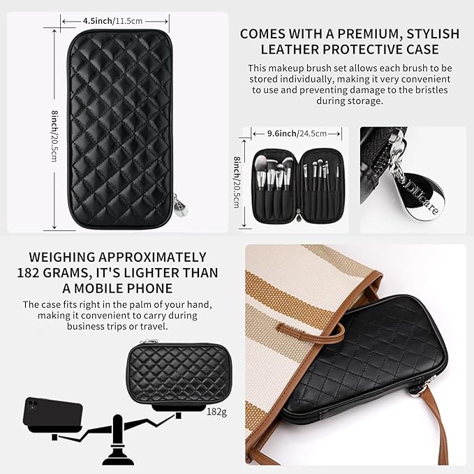 DUcare Travel Makeup Brushes with Case 10Pcs Makeup Brush set Premium Synthetic Kabuki Foundation Blending Brush Face Powder Blush Concealers Eye Shadows with bag