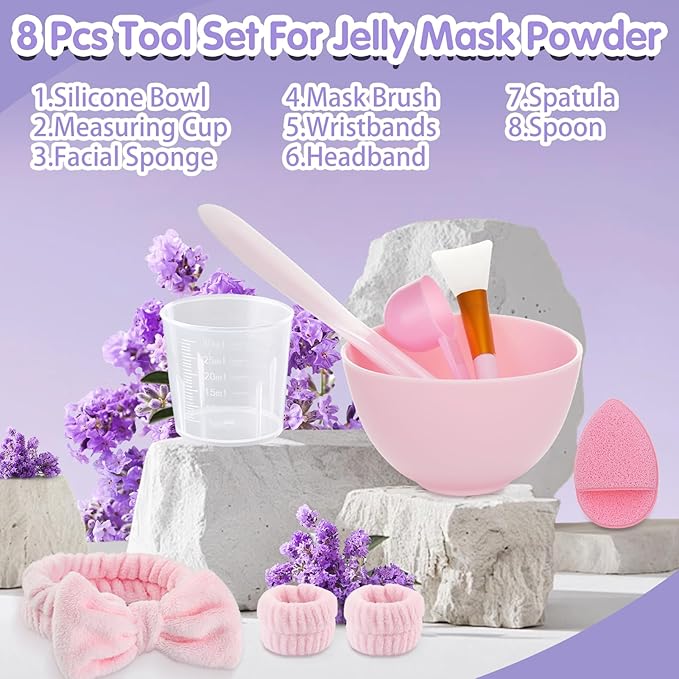 Pjordo Jelly Masks for Facials Professional, Lavender Jelly Mask Powder with Mixing Bowl Set, Peel Off Hydrojelly Mask for Moisturizing, Hydrating & Nourishing, Spa Use for All Skin