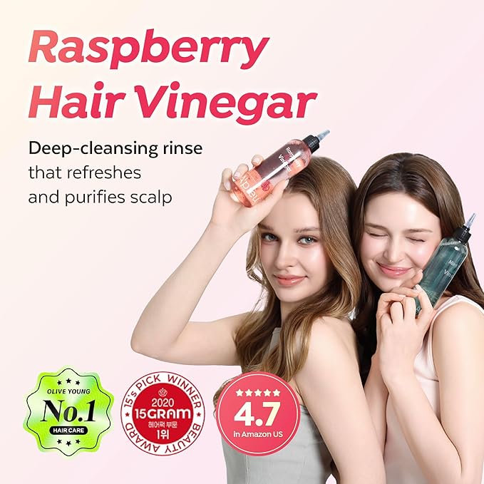 A’PIEU Raspberry Hair Vinegar Rinse & Refill Set for Scalp Detox & Clean, Smooth & Shiny Hair, Clarifying Treatment for Dandruff, Buildup, pH Balancing, Korean Haircare (6.76 fl oz |13.6 fl oz)