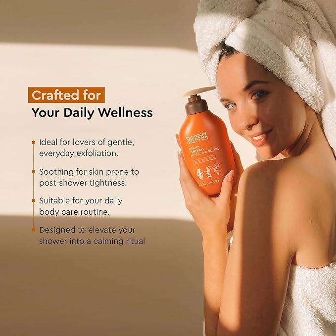 Turmeric Exfoliating Body Wash with Ginger & Centella, Gentle Shower Gel for Sensitive Skin, Moisturizing Deep Cleansing, Paraben Silicone Free, Spa Gifts for Women