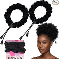 2 Pcs Adjust Satin Hair Tie, Satin Scrunchies for Women Girls, Adjustable Hair Ties for 4c Girlie Thick Curly Natural Hair, No Damage Hair Accessories for Afro Puff Loc Ponytails (black)