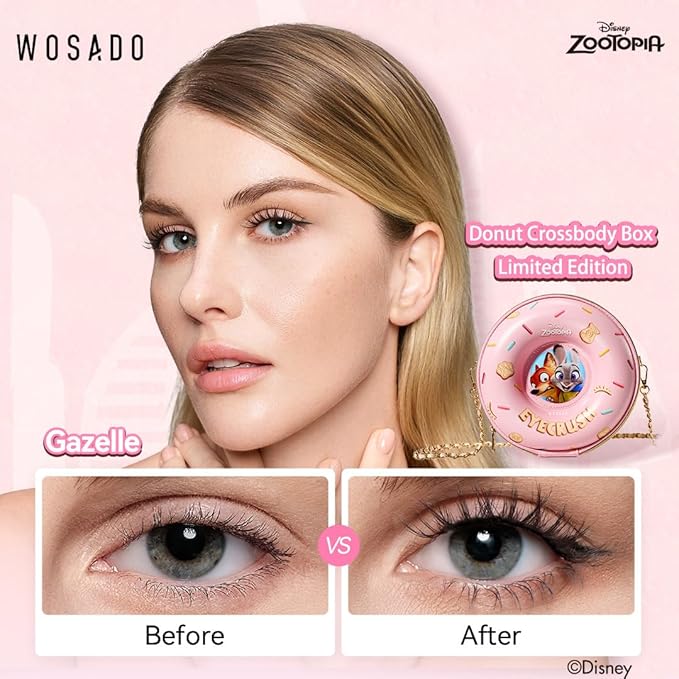 WOSADO×Zootopia1 Bag Gift Set, Daisney [Gazelle] 21.5mm Soft Magnetic Eyelashes Kit with Applicator, Reusable Glue-free Wispy Magnetic Lashes, Cruelty-free False Lashes, Waterproof, for Makeup