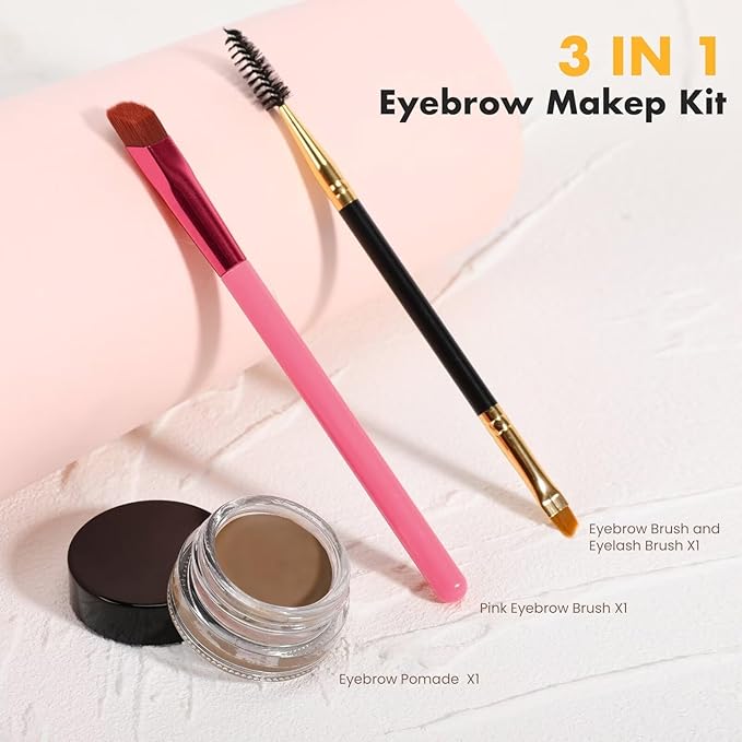 3 IN 1 Eyebrow Gel Kit With 2 Eyebrow Brushs,【High Pigment】,【Waterproof】,【Long Wearing】, Eyebrow Pomade For All Skin Tones, #09 caramel