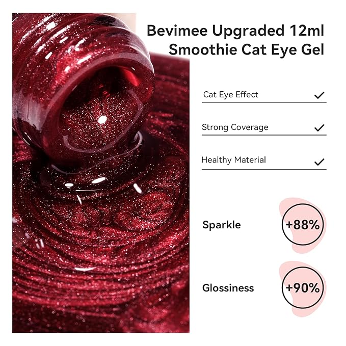 Red Cat Eye Gel Nail Polish, Burgundy Red Glitter Magnetic Gel Polish Moonlight, Cateye Gel Polish With Magnet Wine Red Holographic Shimmer UV Velvet Manicure Salon DIY Home, 12ML