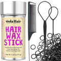 Dolahair Hair Wax Stick & Accessories - Flyaway Control for Kids & Women, 50 Pcs Colorful Elastic Hair Bands, 1 Pcs Slick Back Hair Brush, 2 Hair Loop Styling Tools (Black)