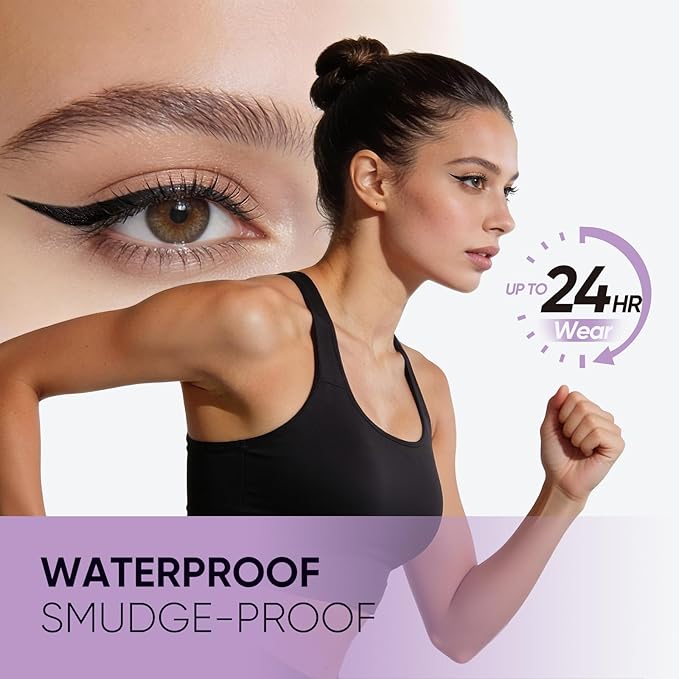 2CHILL 2-Pack Rotating Eyeliner Stamp Pen, Dual-Ended Winged Eyeliner Stamp, Cat Eye Tool, Waterproof & Smudge-Proof, Long-Lasting Make up, Matte Finish, Liquid Eyeliner for Beginners, Black & Brown
