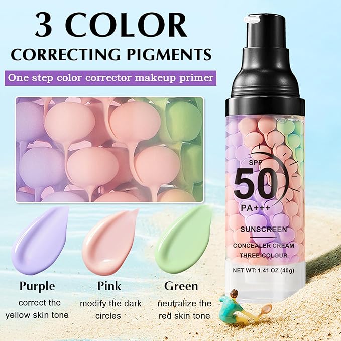 IONSGAKO 2PCS 3 in 1 Primer for Face Before Makeup, SPF 50 PA+++, One Step Color Correcting Makeup Face Primer, Oil Control Moisturizing Sunscreen Makeup Color Corrector Facial Serum Radiance Skin