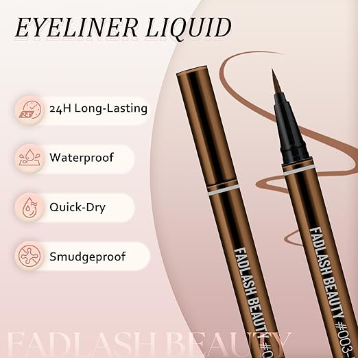 Eyeliner Liquid Eyeliner with Fine Brush for Smooth Application, Waterproof & Smudge-Proof Eye Liner, Long-Lasting Makeup, Highly Pigmented Brown Eyeliner Pencil, Cruelty-Free & Vegan, 0.6ml