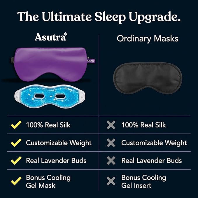 ASUTRA Silk Eye Pillow for Sleep, Light Pink - Filled w/Lavender Buds & Flax Seeds, Weighted Eye Mask, Meditation & Light Blocking Blindfold, Cooling Gel Mask Included