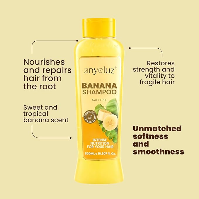 ANYELUZ Banana Shampoo - Nourishing Formula with Biotin and Keratin for Fragile and Damaged Hair