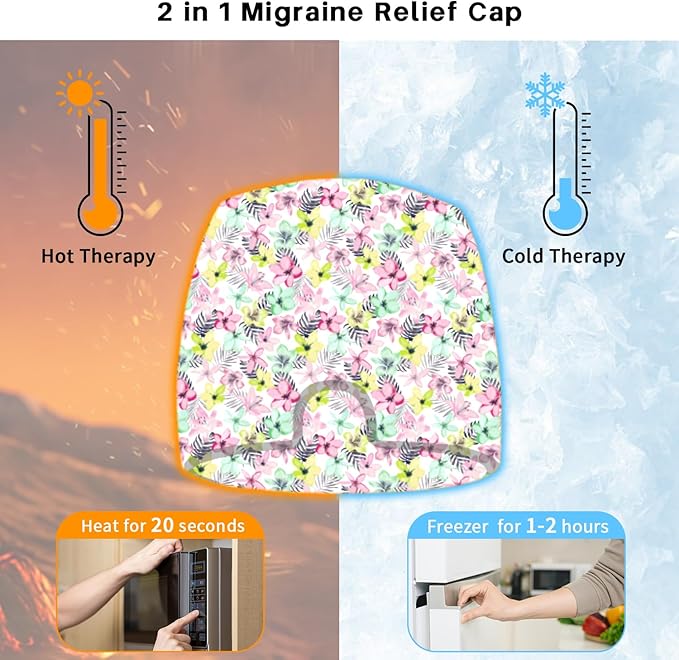 my novel things Migraine Relief Cap, Gel Cooling Eye Mask, Cooling Gel Relief 2 Pack Set, Hot/Cold Therapy, Natural Relief Cap, Instant Headache Relief, for Sinus, Puffy Eyes,Tension, Stress Relief