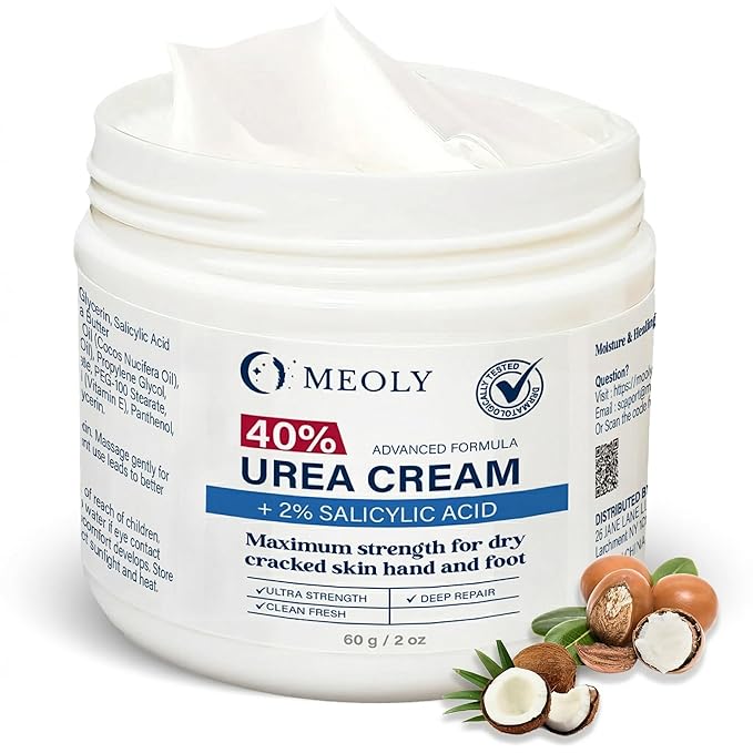 MEOLY 40% Urea Cream for Foot: Urea cream maximum strength with 2% Salicylic Acid for dry cracked skin hand and foot 2 oz