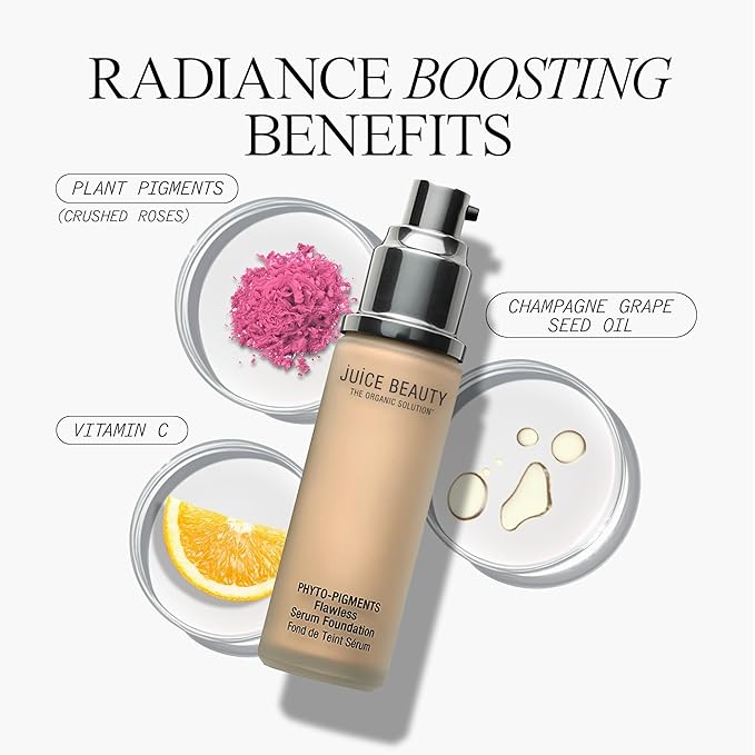 Juice Beauty Phyto-Pigments Flawless Serum Foundation - 16 Natural Tan - 30 mL - Medium-to-Full, Long-Lasting Coverage - Reduces Look of Wrinkles + Pores - Vegan, Cruelty Free