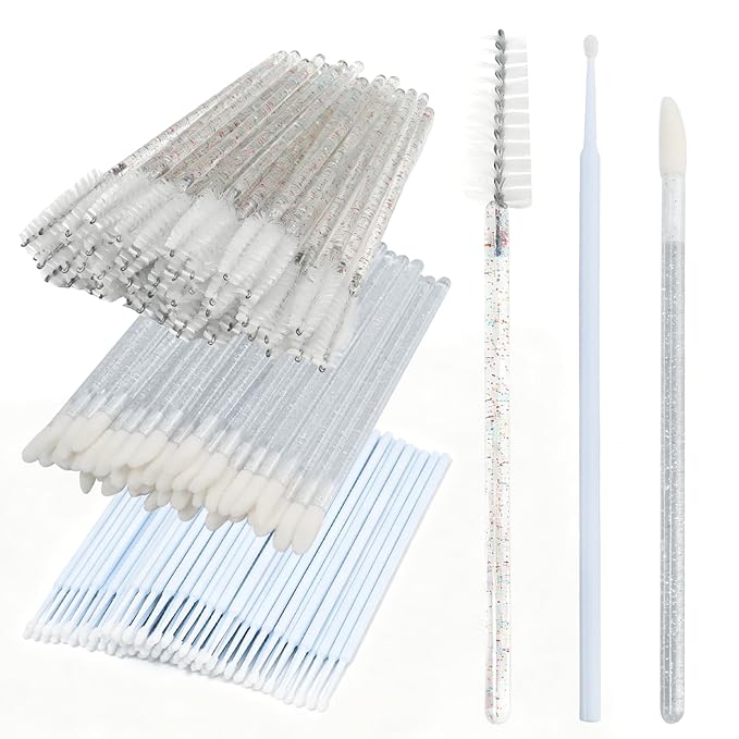 300 PCS Eyelash Extension Supplies Kit, Disposable Micro Swab Brush, Eyebrow Spoolie, Lip Brush, Mascara Wand Applicator (Colorful White Kits)