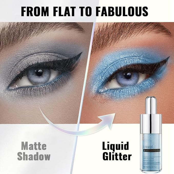 Ocean Blue Shimmer Liquid Eyeshadow, High Pigment Blendable Eye Makeup for Older Women, Long Lasting Lightweight Travel Friendly Buildable, Suitable for All Eye Shapes, Glitter Finish 10#