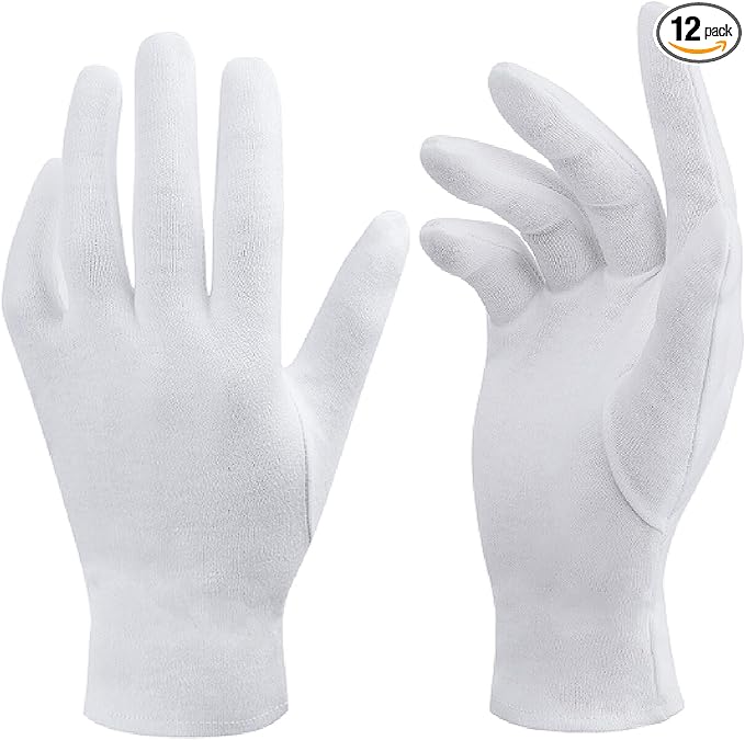 100% White Cotton Gloves for Dry Hands, 6 Pairs Moisturizing & Eczema Overnight, Work Gloves Liners, Ideal for Sleep & Spa Treatment, Coin Jewelry Silver Inspection, Medium, One Size