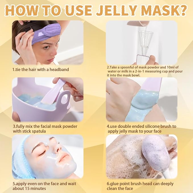 Jelly Mask Set, Hyalorunic Acid Jelly Masks For Facials Professional,Vitamins C Jelly Face Mask, Facial Mask Mixing Bowl Set, Headband, Birthday Gifts Set for Women,Christmas Thanksgiving Gift Set.