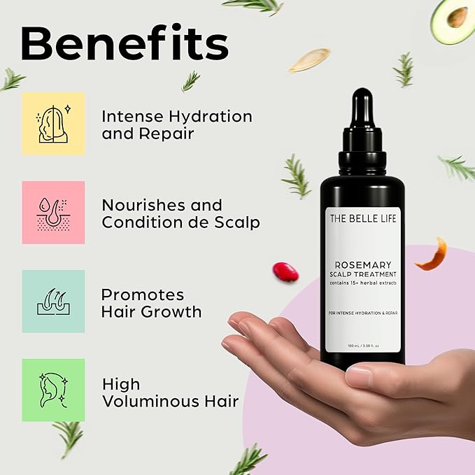 Sebastian Diaz THE BELLE LIFE Rosemary Hair Oil Scalp Treatment inspired by THE INNATE LIFE, 100ml 3.4 fl oz Nourishes and Supports Fuller-Looking Hair with Organic Rosemary Oil