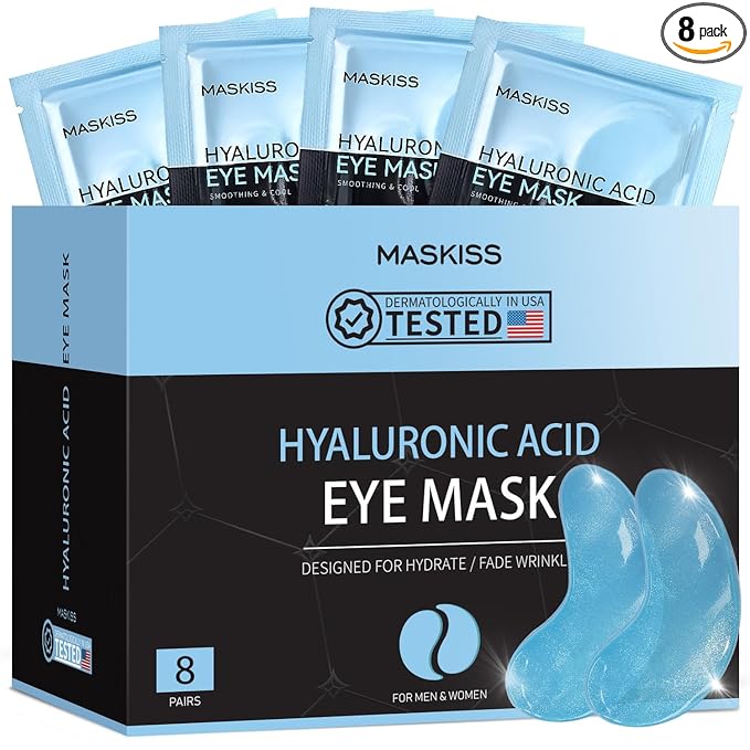 Maskiss Under Eye Patches (8 Pairs), Hyaluronic Acid Eye Masks for Dark Circles Puffy Eyes Undereye Bags, Collagen Eye Patches for Wrinkles and Hydrate, Skin Care Gift for Her