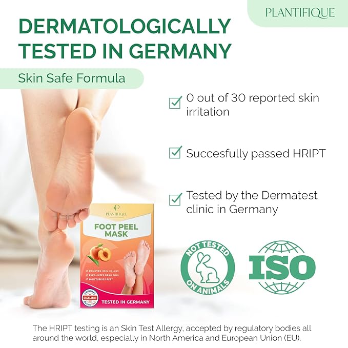 PLANTIFIQUE Foot Peeling Mask 2 Pack Peach and Korean Foot Mask with Shea Butter 4 Pairs box for Dry & Cracked Feet