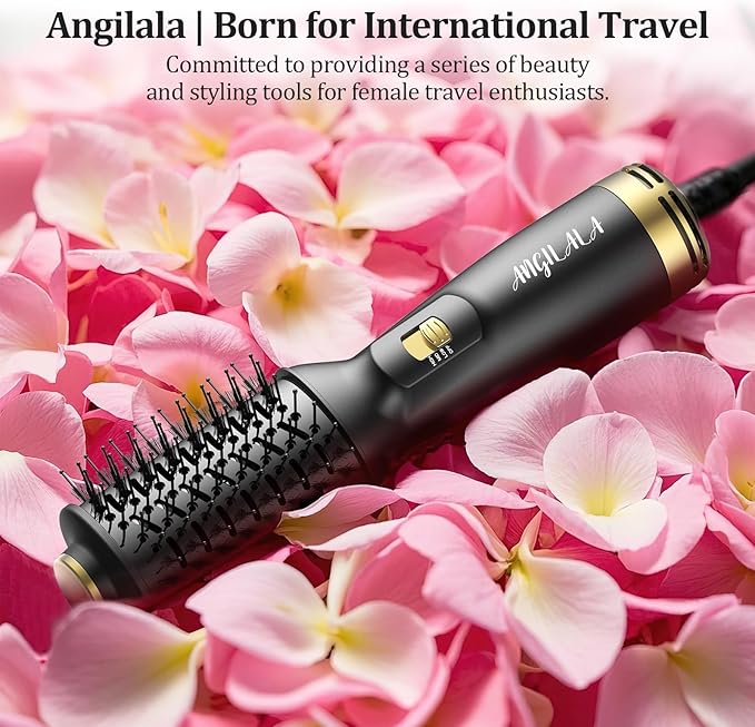 Dual Voltage(100~250V) Mini Hair Dryer Brush with European Plug Adapter for International Travel, Europe Travel Essentials for Women