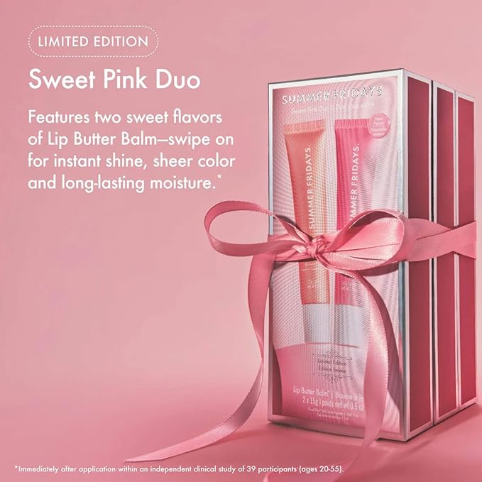 Summer Fridays Lip Butter Balm Sweet Pink Duo - Conditioning Tinted Lip Balm + Overnight Mask for Instant Shine + Color - With Hydrating Shea Butter - Strawberry Soft Serve + Birthday Cake (2 Count)