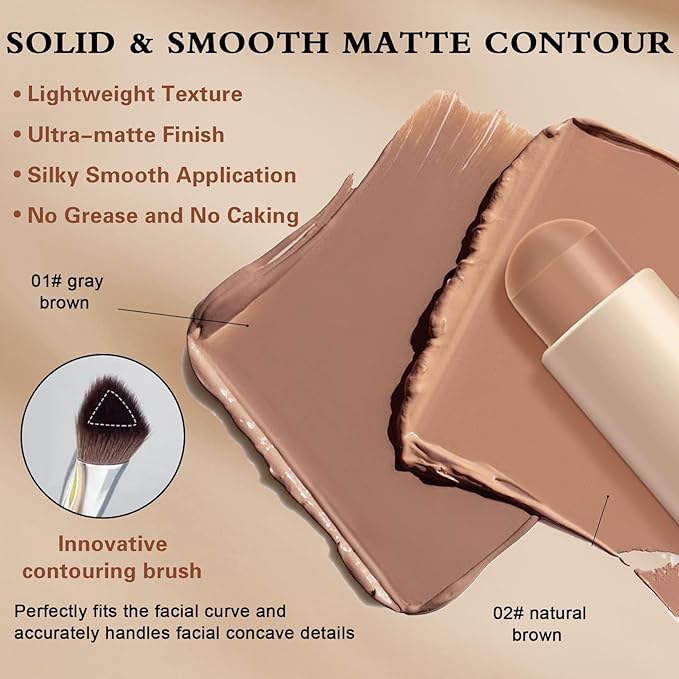 Cool Toned Contour Stick Makeup,Blendable and Smooth Cream Contour Stick,Lightweight Face Shaping Cream Bronzer Stick for contorno maquillaje - 01 Gray Brown