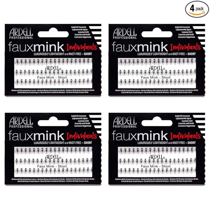 Ardell Faux Mink False Eyelashes, Individual Lashes Short, Black - Natural Look DIY Lash Clusters, Eyelash Extensions, 4 Pack
