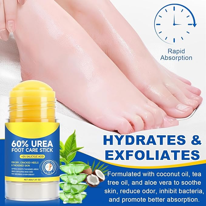 60% Urea Cream Stick with 2% Salicylic Acid, Maximum Strength Foot Care Balm, Callus Remover & Exfoliating Moisturizer for Dry Cracked Feet, Heels, Hands, Knees Elbow & Skin