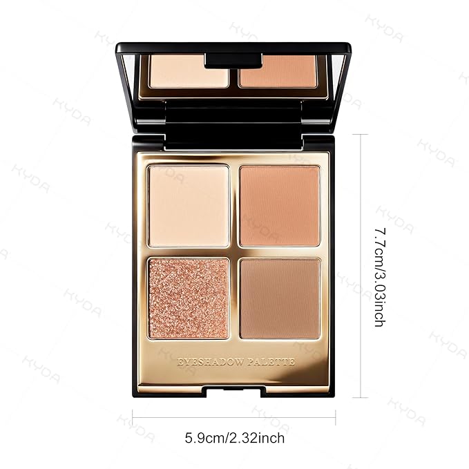 KYDA 4 Colors Brown Eyeshadow Palette, Matte Nude Beige Brown Eyeshadow, Shimmer Rose Golden Eye Shadow, Shimmer Pearl Eyes Palette, Ultra-fine Lightweight, High Pigment Eyes Glitter Makeup