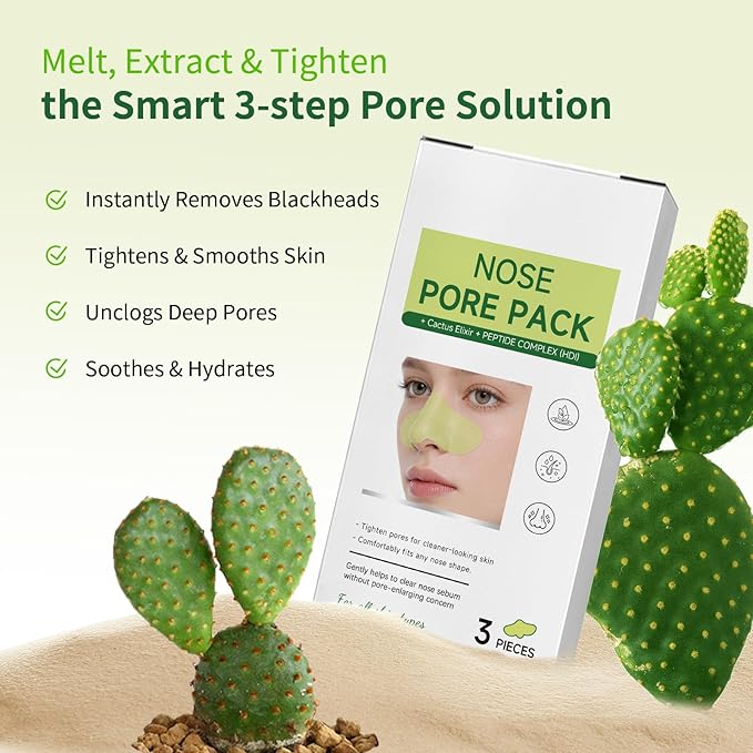 Nose Pore Strips, Blackhead Remover Mask Cactox 3 Step Nose Mask Pack with AHA and PHA for Sebum Softening Pore Tightening Skin Repair 3-Step Nose Pore 3 pack