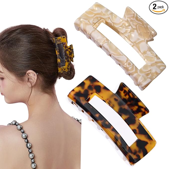 2 Pack Hair Claw Clips for Women Tortoise Shell Large Claw Hair Clips for Thin to Thick Hair Rectangle Hair Jaw clips
